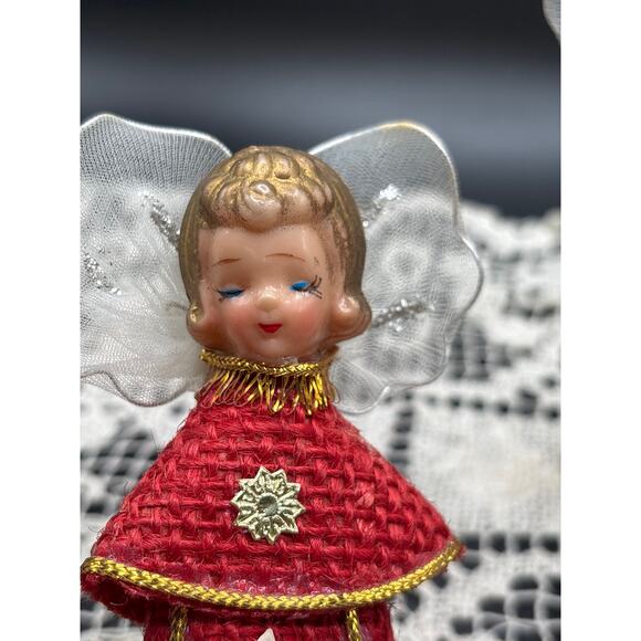 Vintage Burlap Angel Ornaments Set of Two Paper Cone Angels Retro Holiday Decor - Picture 4 of 7